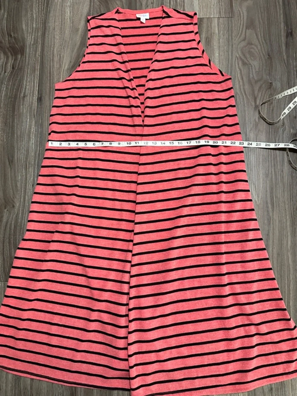 LuLaRoe Coral and Black Striped Sleeveless Duster